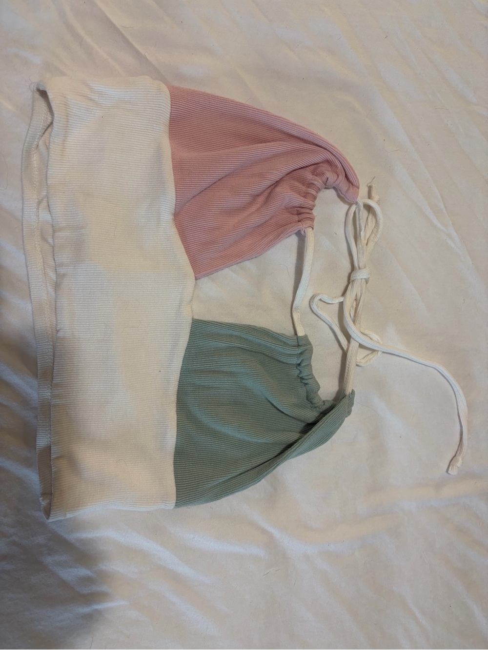 Paper Moon Ribbed Colorblock Halter Crop Top Pink Green Cream Y2K Style
